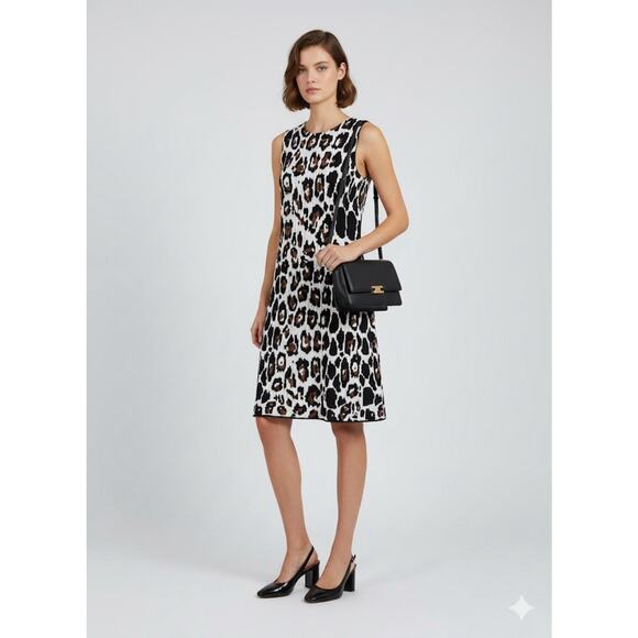 Sonia Rykiel Dress Womens Small Black Leopard Knit Sleeveless Made in Italy - Picture 1 of 7